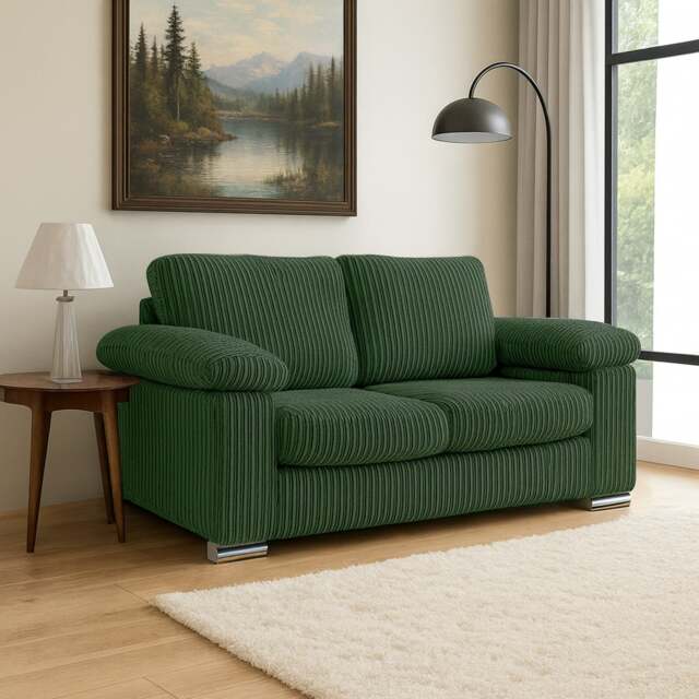 Rackhams Delta Full Jumbo Cord 2 Seater Sofa - Green - image 1