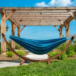 Rackhams Double Cotton Hammock with Solid Pine Stand (260cm) - Blue Lagoon - thumbnail 4