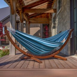 Rackhams Double Cotton Hammock with Solid Pine Stand (260cm) - Blue Lagoon - thumbnail 2