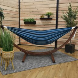 Rackhams Double Cotton Hammock with Solid Pine Stand (260cm) - Blue Lagoon - thumbnail 5