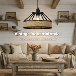 Rackhams Modern Ceiling Pendant Light Shade Industrial Hemp Rope Lamp Shade 25cm - thumbnail 4