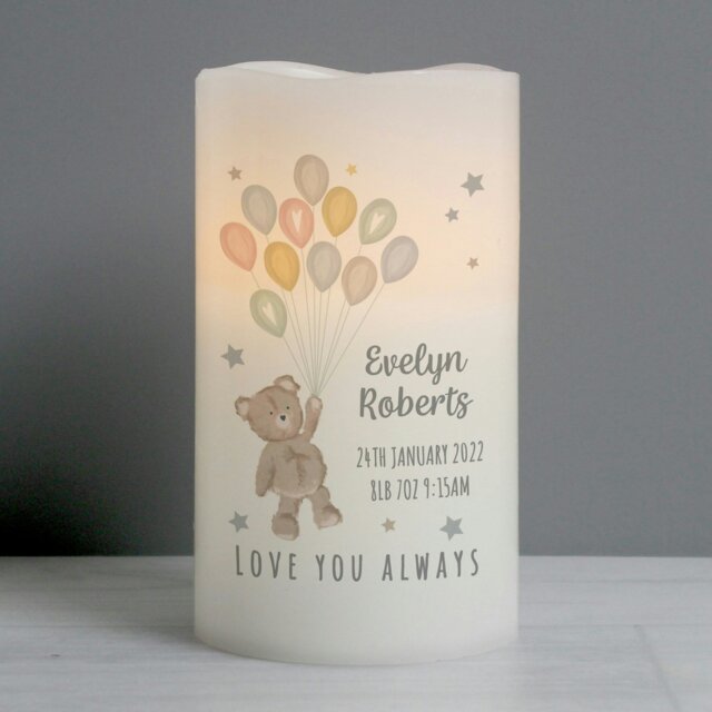 Rackhams Personalised Teddy & Balloons Nightlight LED Candle - image 1
