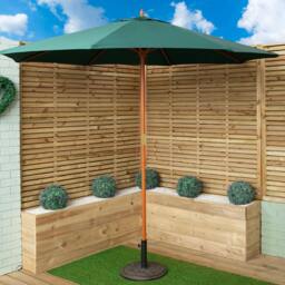 Rackhams 2.7m Outdoor Wooden Garden Parasol Sun Shade with Carry Bag in Green - thumbnail 1