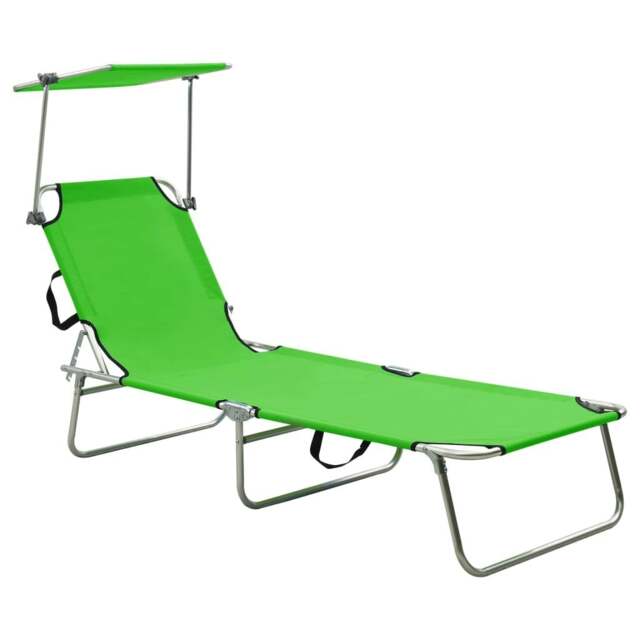 Rackhams Folding Sun Lounger with Canopy Steel Apple Green