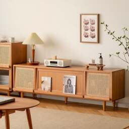 Rackhams Gwendolyn Rattan TV Stand - 150cm - Rattan Door - thumbnail 1