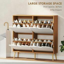 Rackhams Shoe Storage Cabinet, 4 Flip Drawers, Shoe Organizer for 8-16 Pairs of Shoes, Natural - thumbnail 4