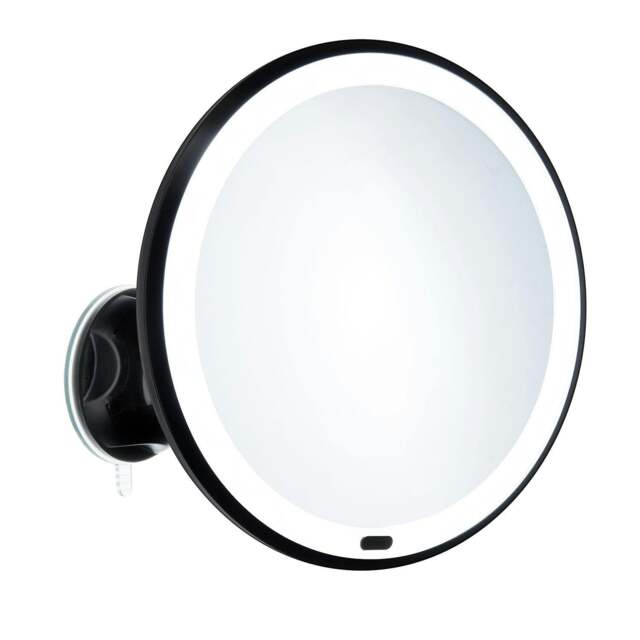 Rackhams Matt Black LED Mirror with Suction Cup Mounting (200mm) 7x Magnification Bathroom Makeup or Shaving Mirror - image 1