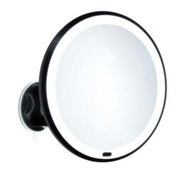 Rackhams Matt Black LED Mirror with Suction Cup Mounting (200mm) 7x Magnification Bathroom Makeup or Shaving Mirror