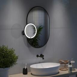 Rackhams Matt Black LED Mirror with Suction Cup Mounting (200mm) 7x Magnification Bathroom Makeup or Shaving Mirror - thumbnail 2