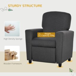 Rackhams Kids Sofa with Footrest Linen Recliner Armchair Playroom Bedroom Grey - thumbnail 5