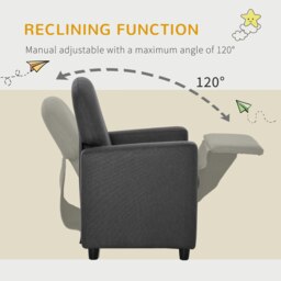 Rackhams Kids Sofa with Footrest Linen Recliner Armchair Playroom Bedroom Grey - thumbnail 4