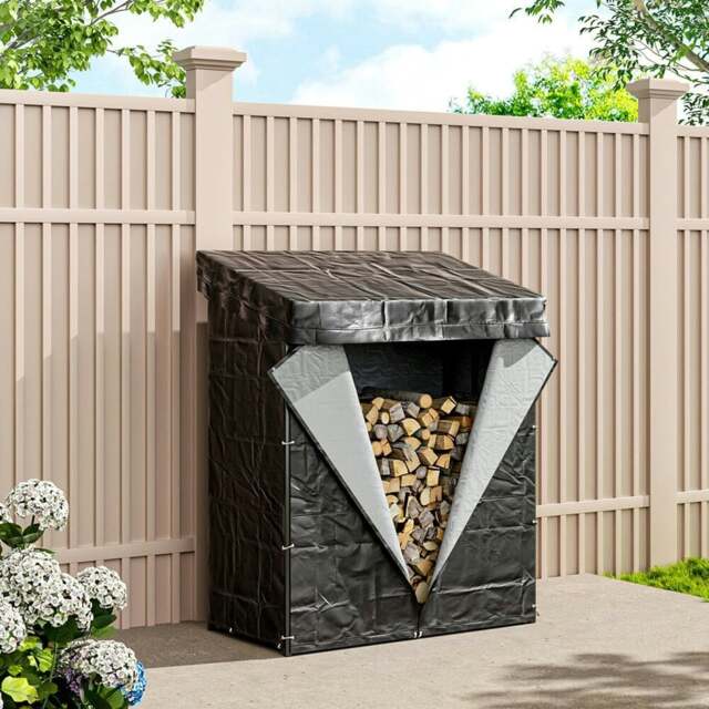 Rackhams Garden Metal Tube Firewood Rack with PE Cover Roof - M SIZE - image 1