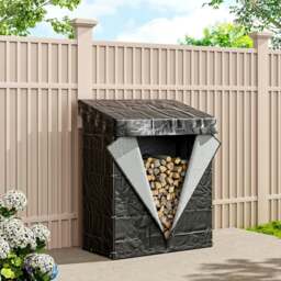 Rackhams Garden Metal Tube Firewood Rack with PE Cover Roof - M SIZE - thumbnail 1
