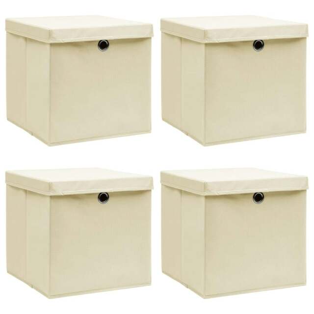 Rackhams Storage Boxes with Lid 4 pcs Cream 32x32x32 cm Fabric