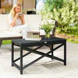 Rackhams Outdoor Coffee Table, PE Rattan Side Table w/ Plastic Board - Black - X-shaped Frame