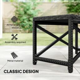 Rackhams Outdoor Coffee Table, PE Rattan Side Table w/ Plastic Board - Black - X-shaped Frame - thumbnail 5