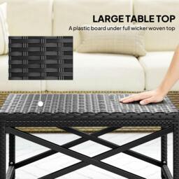 Rackhams Outdoor Coffee Table, PE Rattan Side Table w/ Plastic Board - Black - X-shaped Frame - thumbnail 6