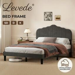Rackhams Upholstered Bed Frame Linen Fabric Scalloped Headboard Small Double King - Small Double - thumbnail 2