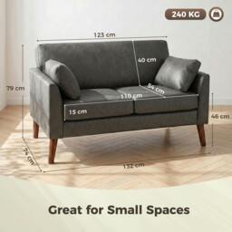 Rackhams 2 Seater Sofa, 132 cm Modern Small Sofa with Solid Wood Legs, Grey - thumbnail 3