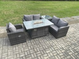 Rackhams Rattan Garden Furniture Set with Gas Fire Pit Dining Table,Side Table Indoor Outdoor 5 piece Love Sofa set - thumbnail 2