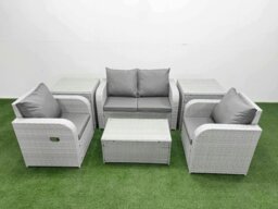 Rackhams Light Grey PE Wicker Rattan Garden Furniture Set Sofa Set Reclining Adjustable Chair Rectangular Coffee Table 4 Seater With 2 Side Table - thumbnail 1