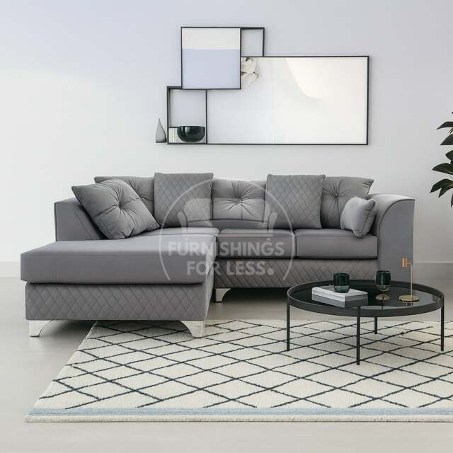 Rackhams Victoria Modern Plush Velvet 4 Seater Corner Sofa - Grey - Left Hand Facing - image 1