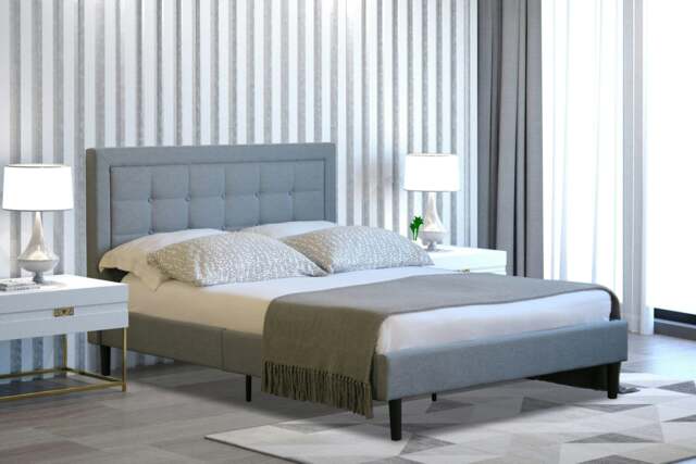 Rackhams Lionel Buttoned Headboard Fabric Bed Frame - Stylish & Comfort-Enhancing Feature for Your Bedroom - Light Grey - 5ft - image 1