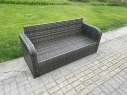 Rackhams 12 Seater Dark Grey Mixed Rattan Outdoor Lounge Set - Rectangular Coffee Table, 3-Seater Sofa, 2 Side Tables & 3 Footstools - thumbnail 4