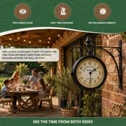 Rackhams Double Sided Garden Clock in Black Metal with Mounting Bracket - thumbnail 3