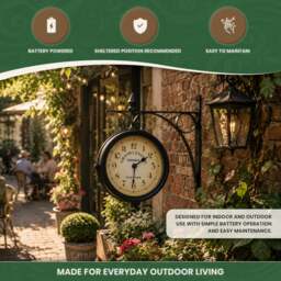 Rackhams Double Sided Garden Clock in Black Metal with Mounting Bracket - thumbnail 5