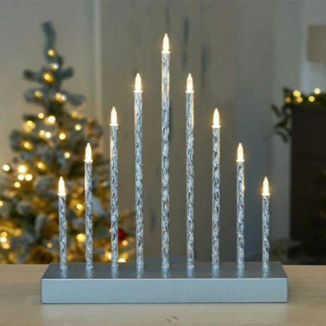 Rackhams 26cm Battery Operated Silver Light up Christmas Candle Bridge with 9 Warm White LEDs - image 1