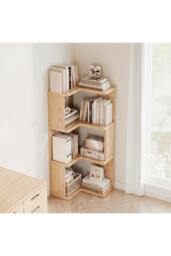 Rackhams 4-Tier L-shaped Corner Bookshelf Wooden Storage Rack Bookcase Holder Organizer - Natural - S - thumbnail 6