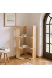 Rackhams 4-Tier L-shaped Corner Bookshelf Wooden Storage Rack Bookcase Holder Organizer - Natural - S - thumbnail 3