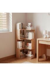 Rackhams 4-Tier L-shaped Corner Bookshelf Wooden Storage Rack Bookcase Holder Organizer - Natural - S - thumbnail 2