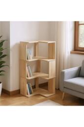 Rackhams 4-Tier L-shaped Corner Bookshelf Wooden Storage Rack Bookcase Holder Organizer - Natural - S - thumbnail 4
