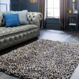 Rackhams Rocks Shaggy Blue Wool Rug – Thick Tubular Pile - 80X150 cm - thumbnail 4