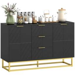 Rackhams Sideboard Storage Cabinet with Adjustable Shelves, Black - Matte black with gold accents - Sideboard - Black - thumbnail 3