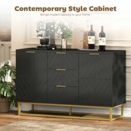 Rackhams Sideboard Storage Cabinet with Adjustable Shelves, Black - Matte black with gold accents - Sideboard - Black - thumbnail 4