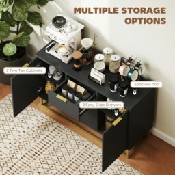 Rackhams Sideboard Storage Cabinet with Adjustable Shelves, Black - Matte black with gold accents - Sideboard - Black - thumbnail 5