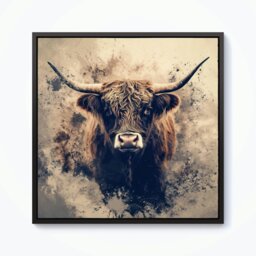"Rackhams Moody Splashart Highland Cow Framed Canvas - Pine - 30"" x 30""" - thumbnail 5