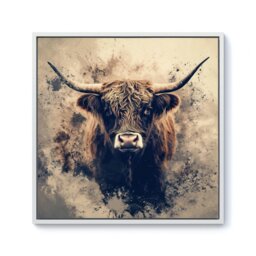 "Rackhams Moody Splashart Highland Cow Framed Canvas - Pine - 30"" x 30""" - thumbnail 2