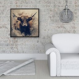 "Rackhams Moody Splashart Highland Cow Framed Canvas - Pine - 30"" x 30""" - thumbnail 6