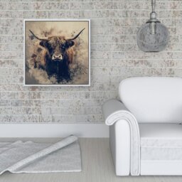 "Rackhams Moody Splashart Highland Cow Framed Canvas - Pine - 30"" x 30""" - thumbnail 3