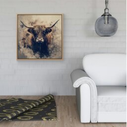 "Rackhams Moody Splashart Highland Cow Framed Canvas - Pine - 30"" x 30""" - thumbnail 4
