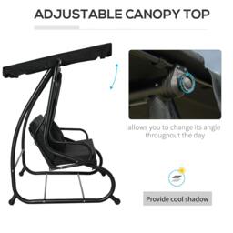 Rackhams 2-in-1 Garden Swing Chair for 3 Person w/ Adjustable Canopy Black - Black - 1 - Swing Bench - thumbnail 5