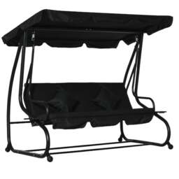 Rackhams 2-in-1 Garden Swing Chair for 3 Person w/ Adjustable Canopy Black - Black - 1 - Swing Bench - thumbnail 2