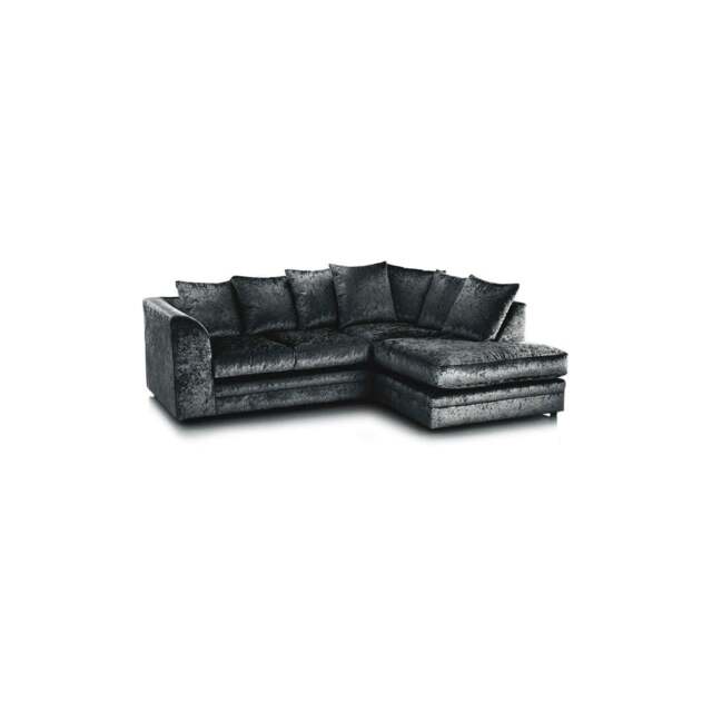 Rackhams Dylan Crushed Velvet 4 Seater Fabric Corner Sofa in Black - Right Hand Corner - image 1