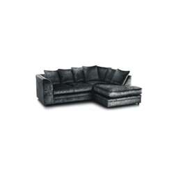 Rackhams Dylan Crushed Velvet 4 Seater Fabric Corner Sofa in Black - Right Hand Corner - thumbnail 1