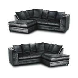 Rackhams Dylan Crushed Velvet 4 Seater Fabric Corner Sofa in Black - Right Hand Corner - thumbnail 2