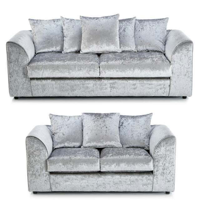Rackhams Crystal Crushed Velvet Sofa Suite Scatter Back - Silver - image 1